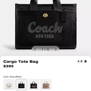 Coach Black LEATHER Cargo Tote Bag NWT